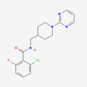 molecular formula C17H18ClFN4O B2389565 2-chloro-6-fluoro-N-((1-(pyrimidin-2-yl)piperidin-4-yl)methyl)benzamide CAS No. 1235360-16-3