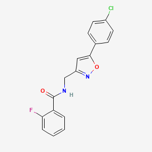 molecular formula C17H12ClFN2O2 B2389572 N-((5-(4-chlorophenyl)isoxazol-3-yl)methyl)-2-fluorobenzamide CAS No. 946262-90-4