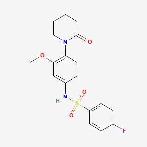 molecular formula C18H19FN2O4S B2389577 4-fluoro-N-(3-methoxy-4-(2-oxopiperidin-1-yl)phenyl)benzenesulfonamide CAS No. 941939-39-5