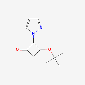 molecular formula C11H16N2O2 B2389600 3-(tert-butoxy)-2-(1H-pyrazol-1-yl)cyclobutan-1-one CAS No. 1864063-42-2