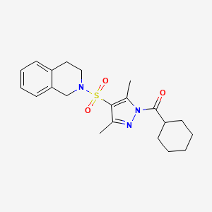 molecular formula C21H27N3O3S B2389606 cyclohexyl(4-((3,4-dihydroisoquinolin-2(1H)-yl)sulfonyl)-3,5-dimethyl-1H-pyrazol-1-yl)methanone CAS No. 1019105-49-7