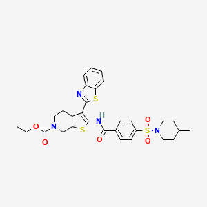 molecular formula C30H32N4O5S3 B2389609 3-(苯并[d]噻唑-2-基)-2-(4-((4-甲基哌啶-1-基)磺酰基)苯甲酰氨基)-4,5-二氢噻吩并[2,3-c]吡啶-6(7H)-羧酸乙酯 CAS No. 681438-57-3