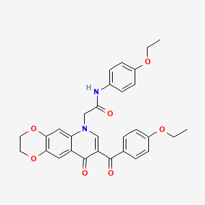 molecular formula C30H28N2O7 B2389613 2-[8-(4-ethoxybenzoyl)-9-oxo-2,3-dihydro-[1,4]dioxino[2,3-g]quinolin-6-yl]-N-(4-ethoxyphenyl)acetamide CAS No. 866345-25-7