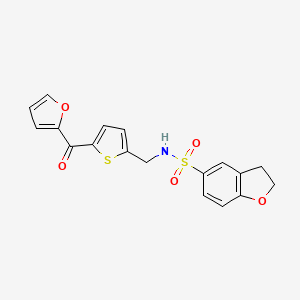 molecular formula C18H15NO5S2 B2389614 N-((5-(呋喃-2-羰基)噻吩-2-基)甲基)-2,3-二氢苯并呋喃-5-磺酰胺 CAS No. 1797615-80-5