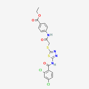 molecular formula C20H16Cl2N4O4S2 B2389617 Ethyl 4-(2-((5-(2,4-dichlorobenzamido)-1,3,4-thiadiazol-2-yl)thio)acetamido)benzoate CAS No. 392293-33-3