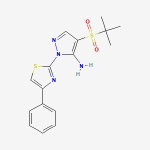 molecular formula C16H18N4O2S2 B2389656 4-(tert-butylsulfonyl)-1-(4-phenyl-1,3-thiazol-2-yl)-1H-pyrazol-5-ylamine CAS No. 956796-04-6