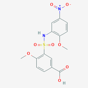 B2389657 4-Methoxy-3-[(2-methoxy-5-nitrophenyl)sulfamoyl]benzoic acid CAS No. 750613-71-9