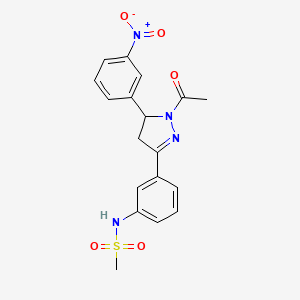 molecular formula C18H18N4O5S B2389667 N-[3-[2-乙酰基-3-(3-硝基苯基)-3,4-二氢吡唑-5-基]苯基]甲磺酰胺 CAS No. 851719-02-3