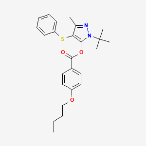 molecular formula C25H30N2O3S B2389670 (2-Tert-butyl-5-methyl-4-phenylsulfanylpyrazol-3-yl) 4-butoxybenzoate CAS No. 876868-98-3