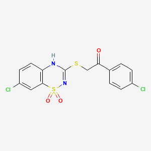 2-((7-chloro-1,1-dioxido-4H-benzo[e][1,2,4]thiadiazin-3-yl)thio)-1-(4-chlorophenyl)ethanone