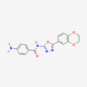 molecular formula C19H18N4O4 B2389690 N-(5-(2,3-二氢苯并[b][1,4]二噁杂环-6-基)-1,3,4-恶二唑-2-基)-4-(二甲氨基)苯甲酰胺 CAS No. 887873-29-2