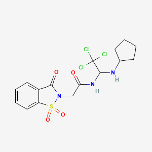 2-(1,1-dioxido-3-oxobenzo[d]isothiazol-2(3H)-yl)-N-(2,2,2-trichloro-1-(cyclopentylamino)ethyl)acetamide