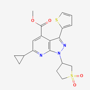 molecular formula C19H19N3O4S2 B2389702 methyl 6-cyclopropyl-1-(1,1-dioxidotetrahydrothiophen-3-yl)-3-(thiophen-2-yl)-1H-pyrazolo[3,4-b]pyridine-4-carboxylate CAS No. 1040637-67-9