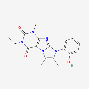 molecular formula C18H19N5O3 B2389705 3-ethyl-8-(2-hydroxyphenyl)-1,6,7-trimethyl-1H-imidazo[2,1-f]purine-2,4(3H,8H)-dione CAS No. 915932-43-3