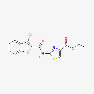 molecular formula C15H11ClN2O3S2 B2389738 2-(3-氯苯并[b]噻吩-2-甲酰胺基)噻唑-4-甲酸乙酯 CAS No. 328027-77-6