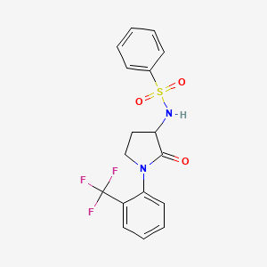 molecular formula C17H15F3N2O3S B2389742 N-[2-Oxo-1-[2-(trifluoromethyl)phenyl]pyrrolidin-3-yl]benzenesulfonamide CAS No. 2413868-19-4