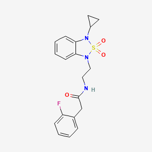 molecular formula C19H20FN3O3S B2389758 N-[2-(3-cyclopropyl-2,2-dioxo-1,3-dihydro-2lambda6,1,3-benzothiadiazol-1-yl)ethyl]-2-(2-fluorophenyl)acetamide CAS No. 2097888-78-1