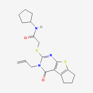 N-cyclopentyl-2-{[12-oxo-11-(prop-2-en-1-yl)-7-thia-9,11-diazatricyclo[6.4.0.0^{2,6}]dodeca-1(8),2(6),9-trien-10-yl]sulfanyl}acetamide