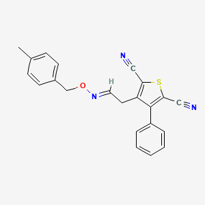molecular formula C22H17N3OS B2389764 3-[(2E)-2-{[(4-methylphenyl)methoxy]imino}ethyl]-4-phenylthiophene-2,5-dicarbonitrile CAS No. 343372-53-2