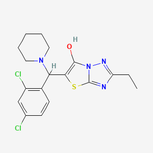 molecular formula C18H20Cl2N4OS B2389768 5-((2,4-Dichlorophenyl)(piperidin-1-yl)methyl)-2-ethylthiazolo[3,2-b][1,2,4]triazol-6-ol CAS No. 898361-55-2