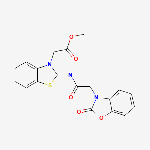 (E)-methyl 2-(2-((2-(2-oxobenzo[d]oxazol-3(2H)-yl)acetyl)imino)benzo[d]thiazol-3(2H)-yl)acetate