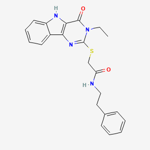 molecular formula C22H22N4O2S B2389810 2-((3-ethyl-4-oxo-4,5-dihydro-3H-pyrimido[5,4-b]indol-2-yl)thio)-N-phenethylacetamide CAS No. 888461-70-9