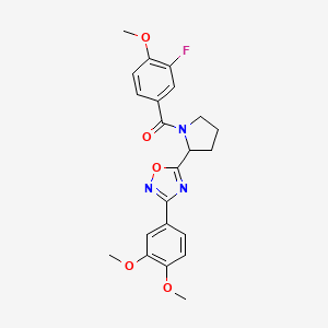 molecular formula C22H22FN3O5 B2389812 3-(3,4-Dimethoxyphenyl)-5-[1-(3-fluoro-4-methoxybenzoyl)pyrrolidin-2-yl]-1,2,4-oxadiazole CAS No. 1790341-27-3