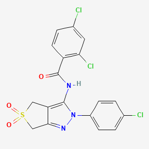 molecular formula C18H12Cl3N3O3S B2389817 2,4-dichloro-N-(2-(4-chlorophenyl)-5,5-dioxido-4,6-dihydro-2H-thieno[3,4-c]pyrazol-3-yl)benzamide CAS No. 681266-66-0