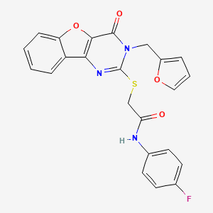 molecular formula C23H16FN3O4S B2389820 N-(4-fluorophenyl)-2-((3-(furan-2-ylmethyl)-4-oxo-3,4-dihydrobenzofuro[3,2-d]pyrimidin-2-yl)thio)acetamide CAS No. 902904-17-0