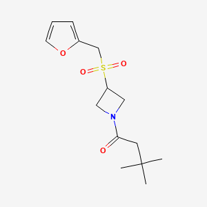 molecular formula C14H21NO4S B2389822 1-(3-((Furan-2-ylmethyl)sulfonyl)azetidin-1-yl)-3,3-dimethylbutan-1-one CAS No. 1797087-38-7