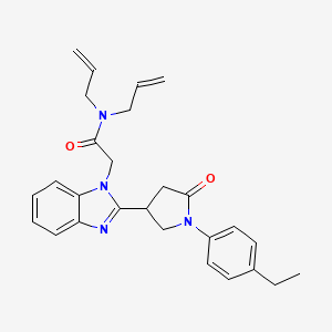 molecular formula C27H30N4O2 B2389824 2-{2-[1-(4-ethylphenyl)-5-oxopyrrolidin-3-yl]benzimidazolyl}-N,N-diprop-2-enyl acetamide CAS No. 942864-04-2