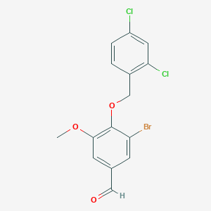 molecular formula C15H11BrCl2O3 B2389827 3-Bromo-4-[(2,4-dichlorobenzyl)oxy]-5-methoxybenzaldehyde CAS No. 345980-28-1