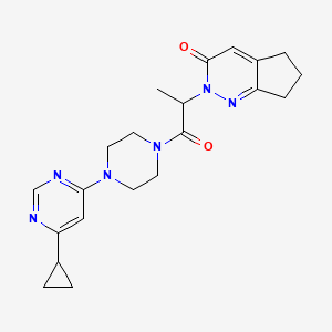 molecular formula C21H26N6O2 B2389835 2-(1-(4-(6-cyclopropylpyrimidin-4-yl)piperazin-1-yl)-1-oxopropan-2-yl)-6,7-dihydro-2H-cyclopenta[c]pyridazin-3(5H)-one CAS No. 2097932-21-1