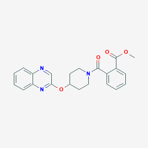 molecular formula C22H21N3O4 B2389844 Methyl 2-(4-(quinoxalin-2-yloxy)piperidine-1-carbonyl)benzoate CAS No. 1706183-77-8