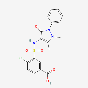 molecular formula C18H16ClN3O5S B2389890 4-chloro-3-[(1,5-dimethyl-3-oxo-2-phenyl-2,3-dihydro-1H-pyrazol-4-yl)sulfamoyl]benzoic acid CAS No. 109030-05-9