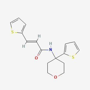molecular formula C16H17NO2S2 B2389916 (E)-3-(thiophen-2-yl)-N-(4-(thiophen-2-yl)tetrahydro-2H-pyran-4-yl)acrylamide CAS No. 2035019-29-3