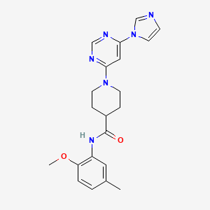 molecular formula C21H24N6O2 B2389924 1-(6-(1H-imidazol-1-yl)pyrimidin-4-yl)-N-(2-methoxy-5-methylphenyl)piperidine-4-carboxamide CAS No. 1351635-21-6