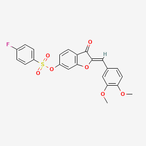 molecular formula C23H17FO7S B2389926 (Z)-2-(3,4-dimethoxybenzylidene)-3-oxo-2,3-dihydrobenzofuran-6-yl 4-fluorobenzenesulfonate CAS No. 929514-59-0