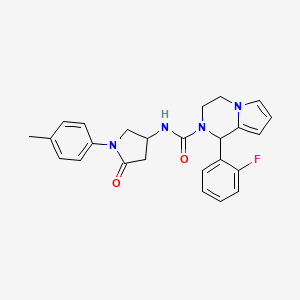 molecular formula C25H25FN4O2 B2389930 1-(2-fluorophenyl)-N-(5-oxo-1-(p-tolyl)pyrrolidin-3-yl)-3,4-dihydropyrrolo[1,2-a]pyrazine-2(1H)-carboxamide CAS No. 886961-60-0