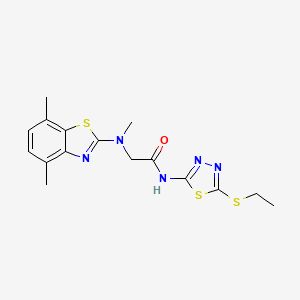 molecular formula C16H19N5OS3 B2389945 2-((4,7-dimethylbenzo[d]thiazol-2-yl)(methyl)amino)-N-(5-(ethylthio)-1,3,4-thiadiazol-2-yl)acetamide CAS No. 1351660-69-9