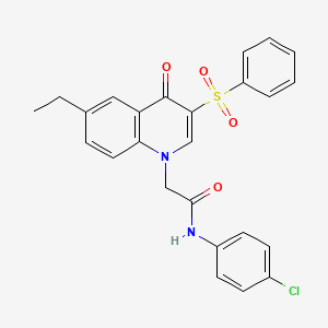 molecular formula C25H21ClN2O4S B2389954 2-[3-(benzenesulfonyl)-6-ethyl-4-oxoquinolin-1-yl]-N-(4-chlorophenyl)acetamide CAS No. 866590-95-6