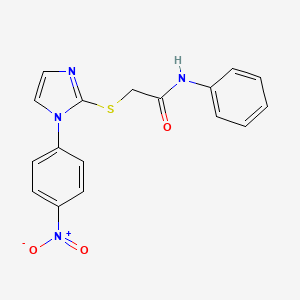 molecular formula C17H14N4O3S B2389956 2-[1-(4-nitrophenyl)imidazol-2-yl]sulfanyl-N-phenylacetamide CAS No. 851079-35-1