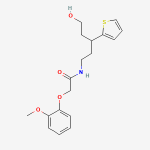 molecular formula C18H23NO4S B2389962 N-(5-hydroxy-3-(thiophen-2-yl)pentyl)-2-(2-methoxyphenoxy)acetamide CAS No. 2034241-47-7