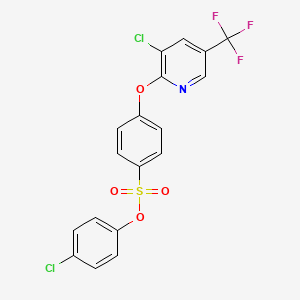 molecular formula C18H10Cl2F3NO4S B2390008 4-Chlorophenyl 4-((3-chloro-5-(trifluoromethyl)-2-pyridinyl)oxy)benzenesulfonate CAS No. 338400-28-5