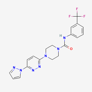 molecular formula C19H18F3N7O B2390033 4-(6-(1H-pyrazol-1-yl)pyridazin-3-yl)-N-(3-(trifluoromethyl)phenyl)piperazine-1-carboxamide CAS No. 1014091-14-5