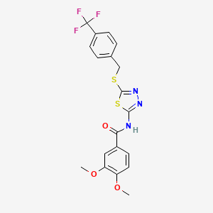 molecular formula C19H16F3N3O3S2 B2390038 3,4-二甲氧基-N-(5-((4-(三氟甲基)苄基)硫代)-1,3,4-噻二唑-2-基)苯甲酰胺 CAS No. 392301-55-2