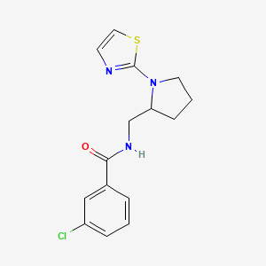 molecular formula C15H16ClN3OS B2390050 3-chloro-N-((1-(thiazol-2-yl)pyrrolidin-2-yl)methyl)benzamide CAS No. 1795298-74-6