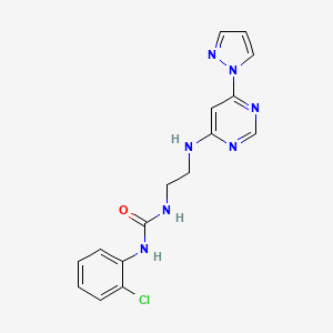 molecular formula C16H16ClN7O B2390082 1-(2-((6-(1H-吡唑-1-基)嘧啶-4-基)氨基)乙基)-3-(2-氯苯基)脲 CAS No. 1172759-67-9