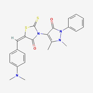 molecular formula C23H22N4O2S2 B2390101 (E)-3-(1,5-dimethyl-3-oxo-2-phenyl-2,3-dihydro-1H-pyrazol-4-yl)-5-(4-(dimethylamino)benzylidene)-2-thioxothiazolidin-4-one CAS No. 96261-88-0