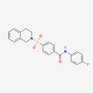 molecular formula C22H19FN2O3S B2390112 4-((3,4-dihydroisoquinolin-2(1H)-yl)sulfonyl)-N-(4-fluorophenyl)benzamide CAS No. 391876-92-9